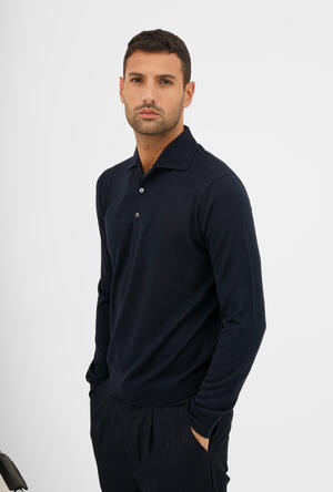 Polo con collo sartoriale in lana e seta ROYAL RED - Ferrante | img vers.300x/