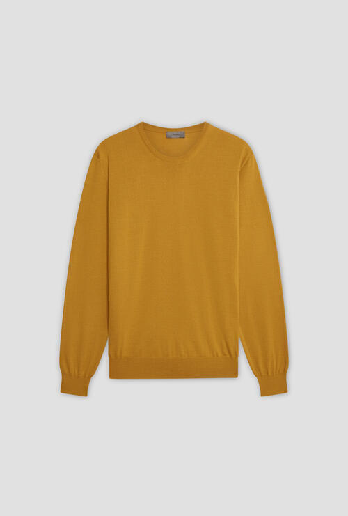 Girocollo in pura lana pettinata Senape