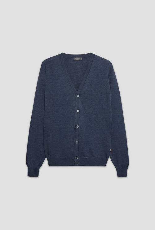 Cardigan in pura lana pettinata Blu