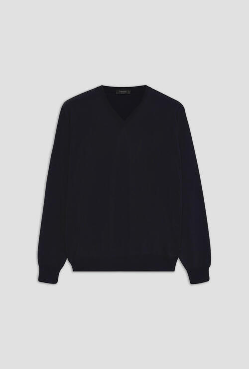 Pullover in pura lana pettinata Blu Navy