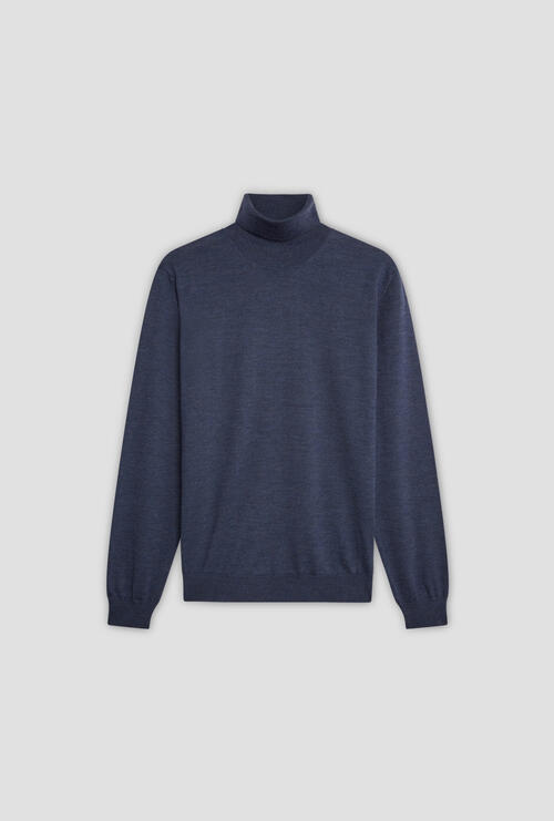 Dolcevita in pura lana pettinata Blu