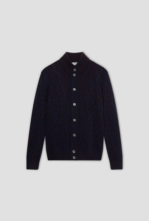 Giacca vanisè a trecce in misto cashmere Blu Navy