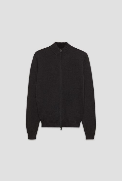 Giacca full zip in lana merino pettinata Antracite