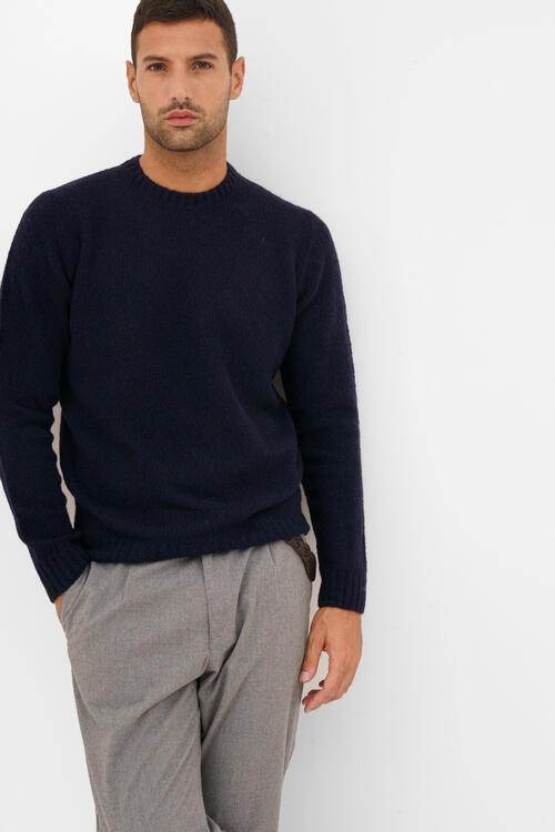 Girocollo in cashmere malfilè Blu Navy