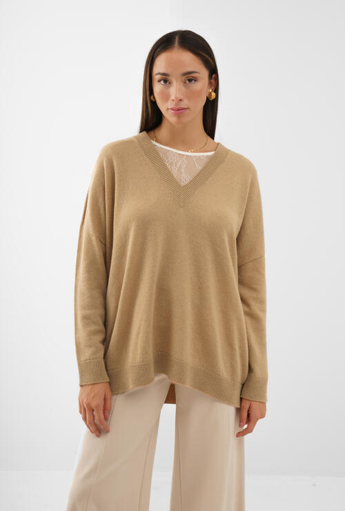 Pullover in misto cashmere oversized Cammello