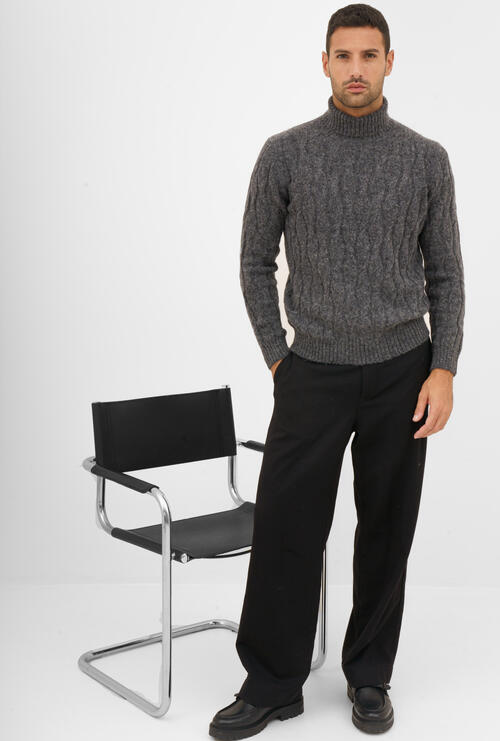 Maglia a trecce in alpaca Grigio Scuro