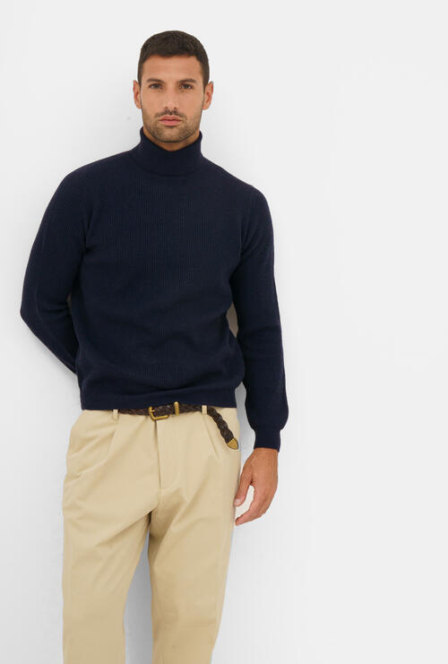 Ciclista maglia inglese in lana e cashmere Blu Navy