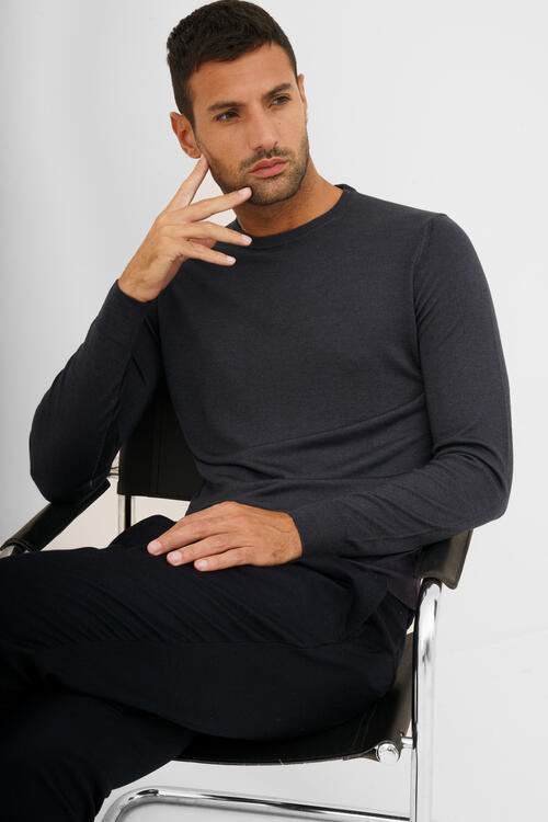 Girocollo in lana e seta tinto in capo Grigio Scuro