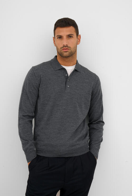 Polo in pura lana pettinata Grigio Scuro