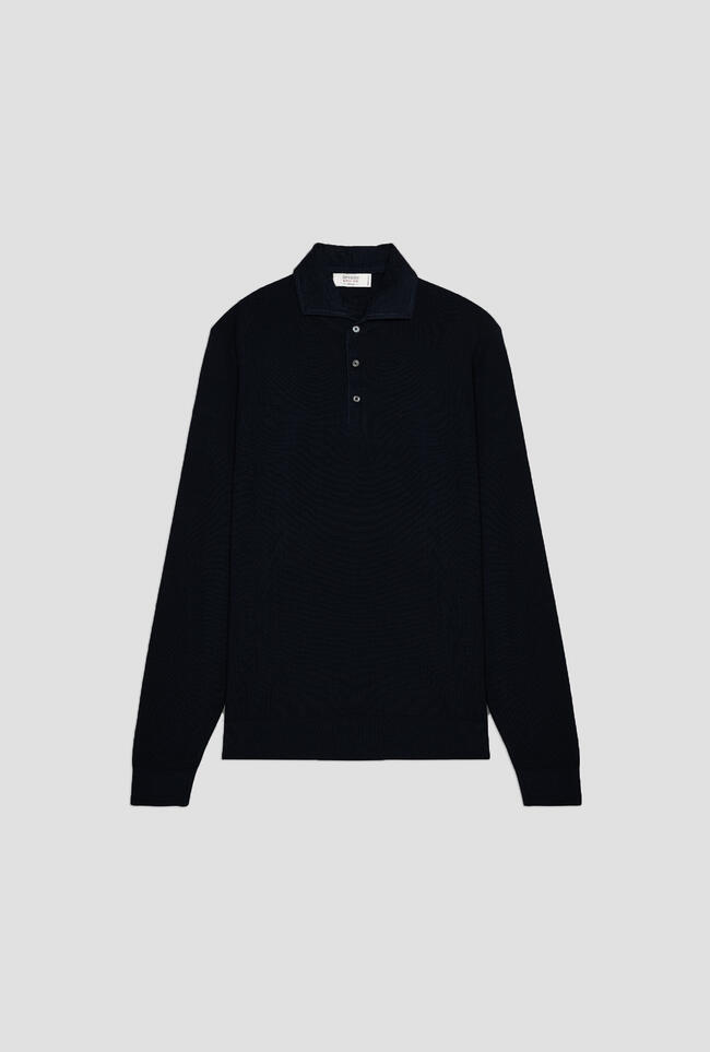 Polo con collo sartoriale in lana e seta ROYAL RED - Ferrante | img vers.1300x/