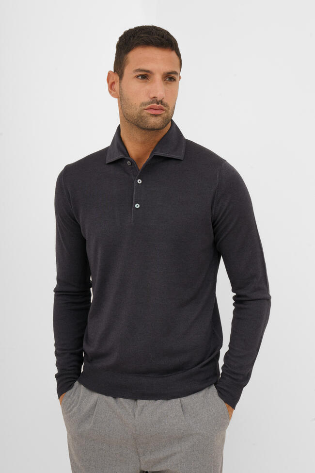 Polo con collo sartoriale in lana e seta ROYAL RED - Ferrante | img vers.1300x/