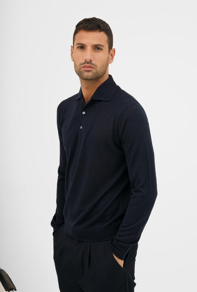 Polo con collo sartoriale in lana e seta ROYAL RED - Ferrante | img vers.1300x/